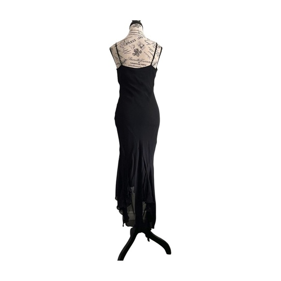 90s Y2K Black Sleek Spaghetti Straps Maxi Asymmetrical Dress Evening M - Picture 5 of 7